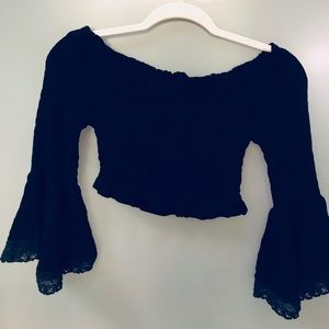 long sleeve off the shoulder crop